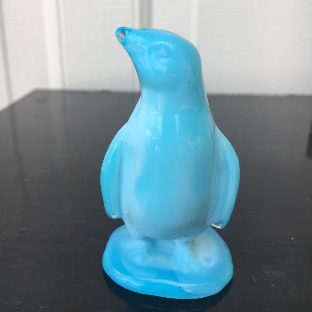 Blue Vaseline Glass Penguin Vintage